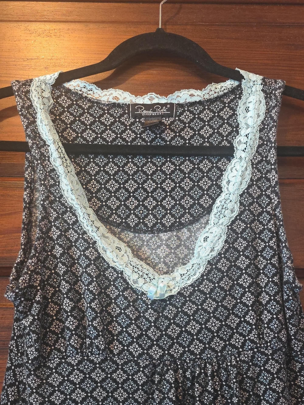 Rene Rofe Sleepwear Women's Lace Trimmed Sleeveless Nightgown Black Mint M - Picture 2 of 5